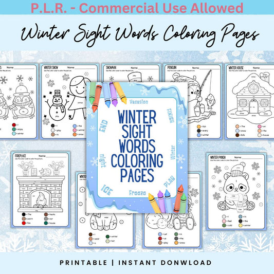 PLR Winter Sight Words Coloring Pages