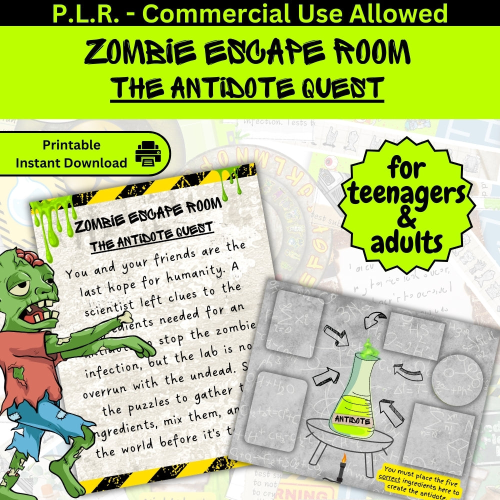 PLR Printable Zombie Escape Room for Teenagers and Adults