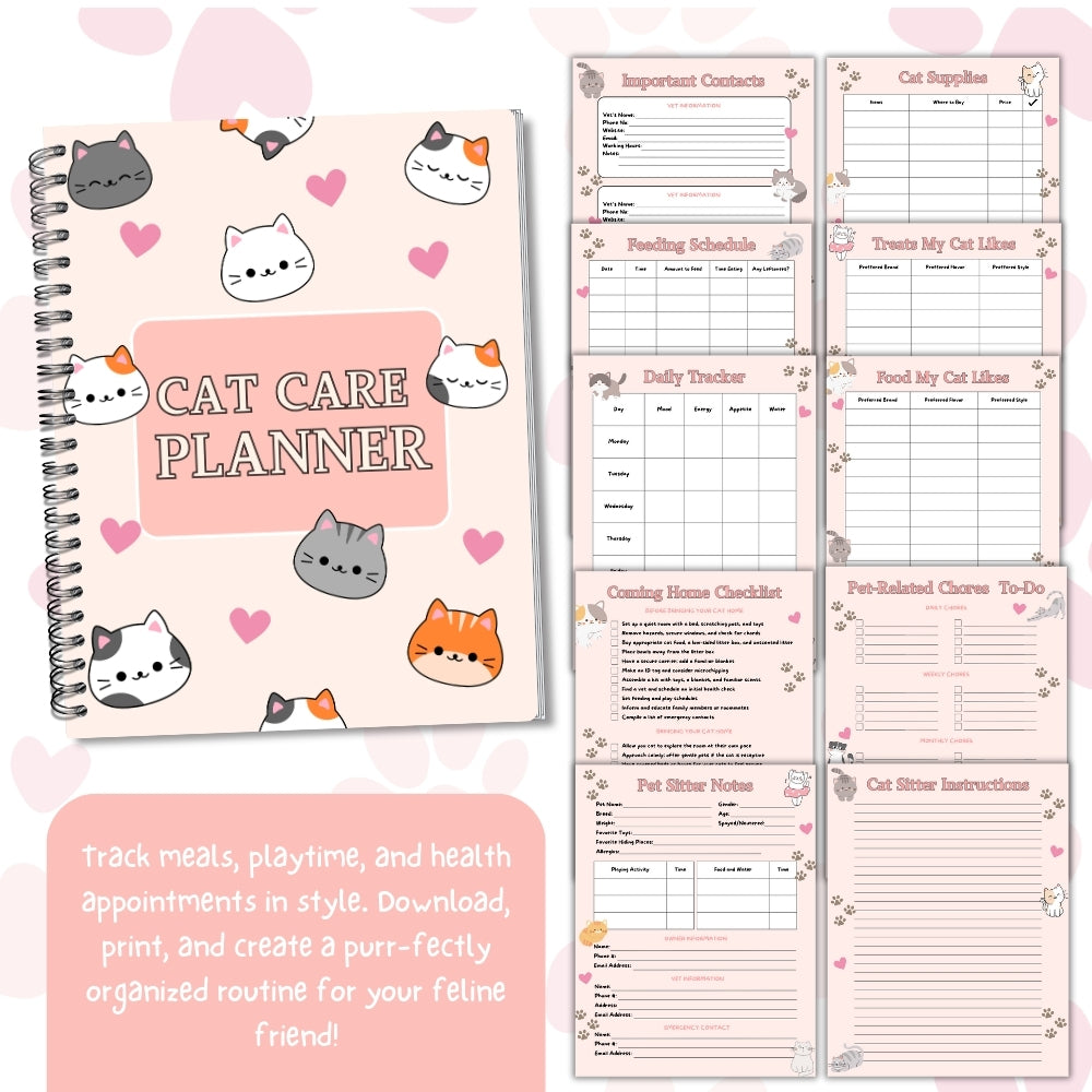 PLR Pink Cat Care Planner