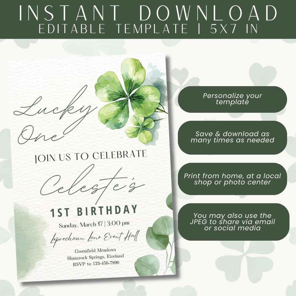 PLR Girl St Patricks Day Birthday Invitation