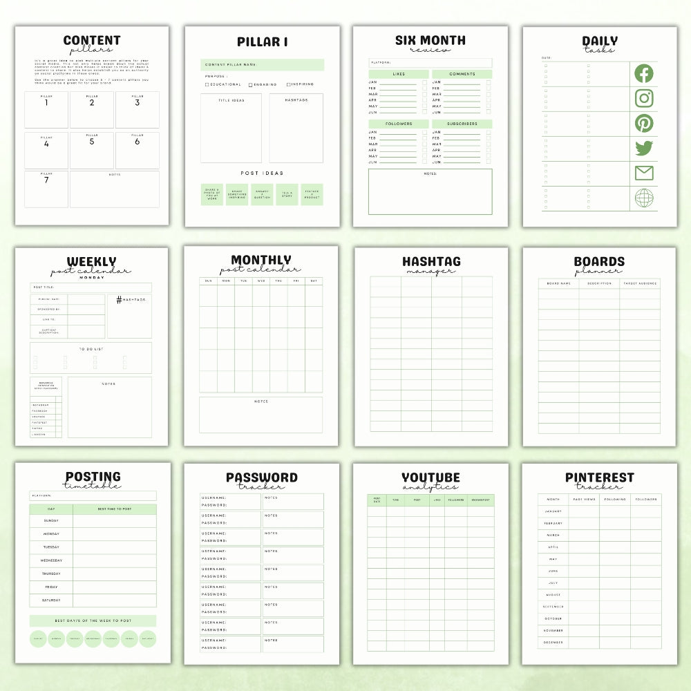 PLR Green Social Media Planner