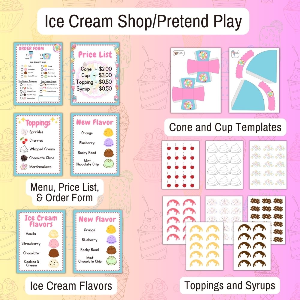 PLR Ice Cream Shop Pretend Play Printables Set