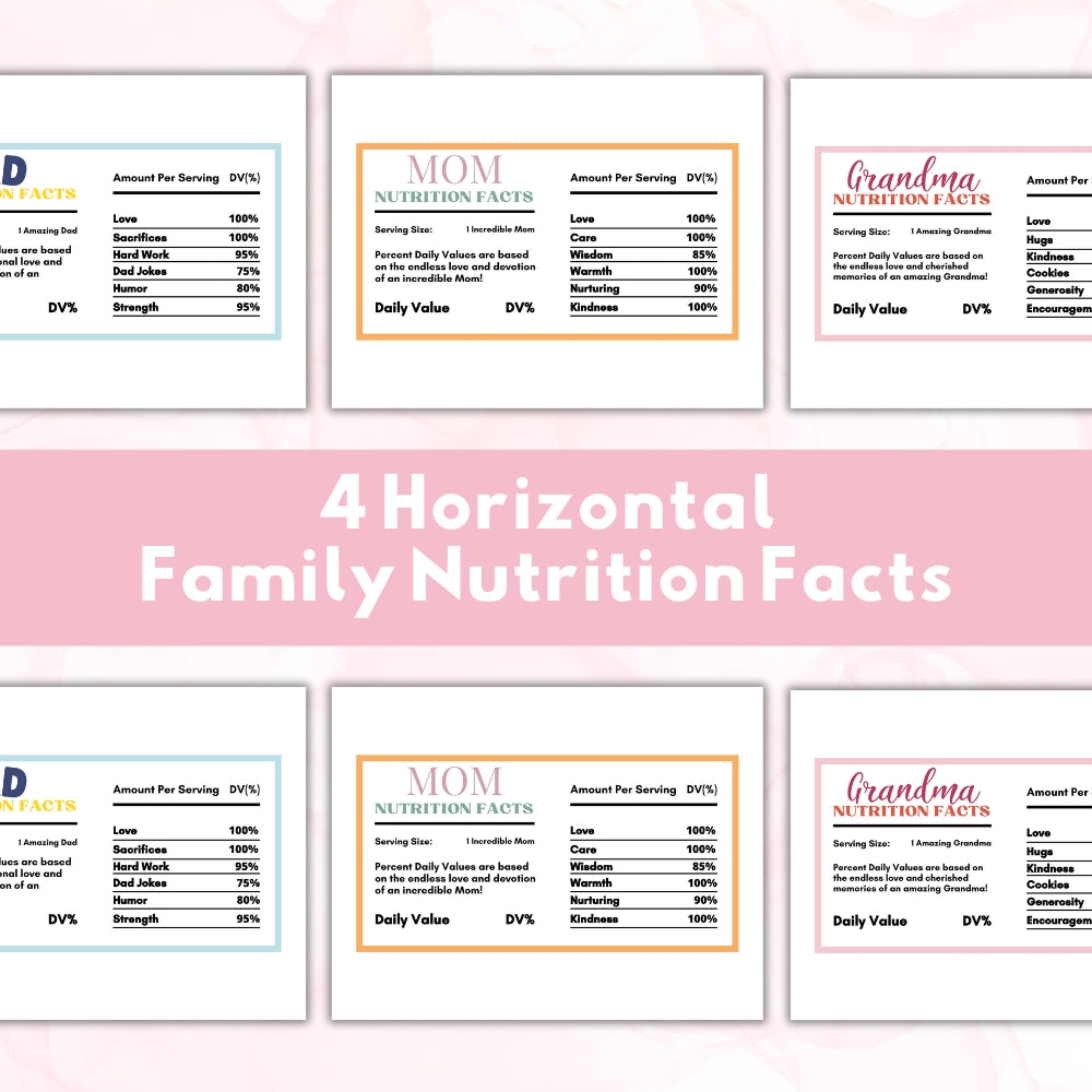 PLR Family Nutritional Fact Labels