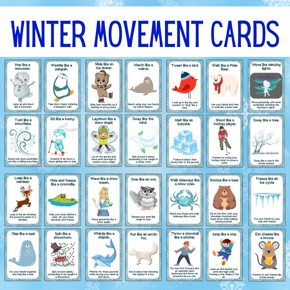 PLR Winter Movement Cards for Kids