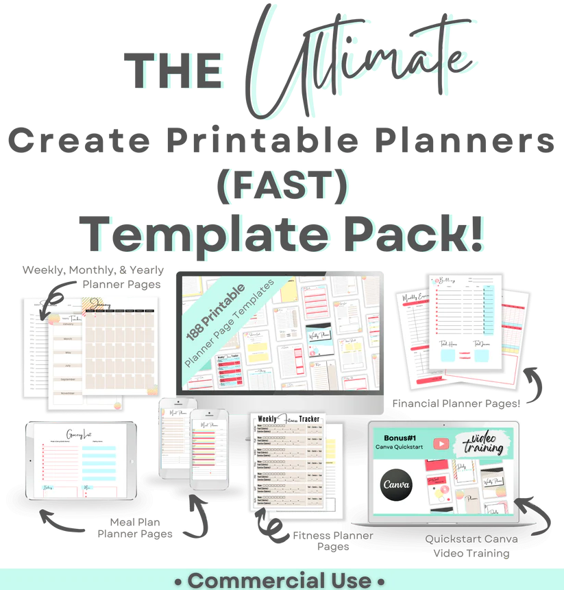 Ultimate Create Printable Planners (FAST) Template Pack SALE PRICE (Regular Price $67)