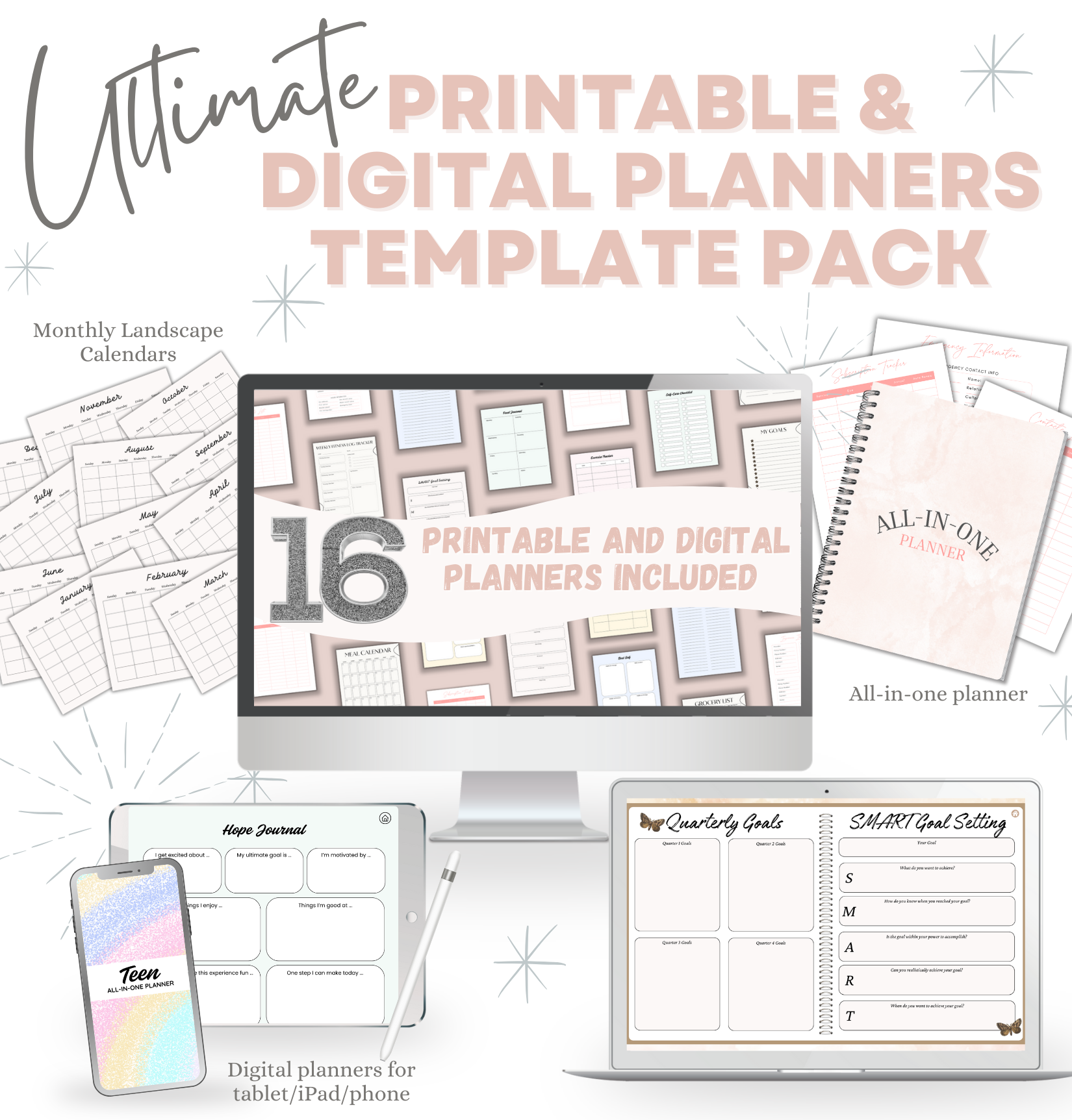 Ultimate Printable and Digital PLR Planners Starter Template Pack plr