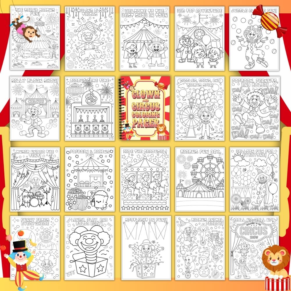 PLR Printable Clown/Circus Coloring Pages
