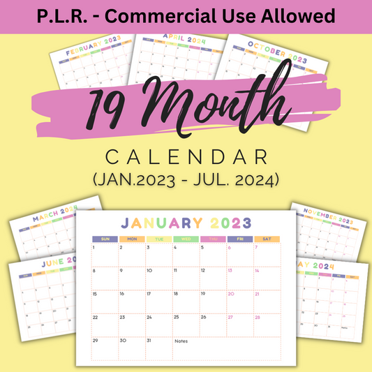 PLR 19 Month Cheerful Calendar