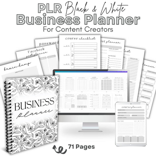 PLR Black & White Business Planner for Content Creators