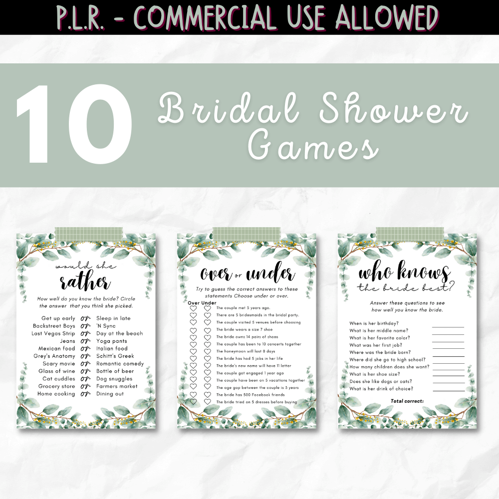 PLR Green Bridal Shower Games