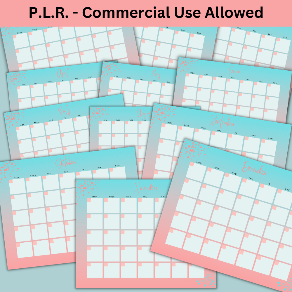 PLR Calendar - (Aqua/Pink)