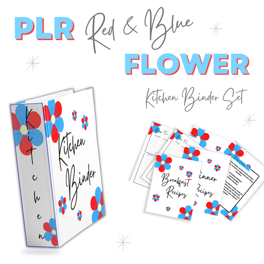 PLR Red & Blue Flower Kitchen Binder Set