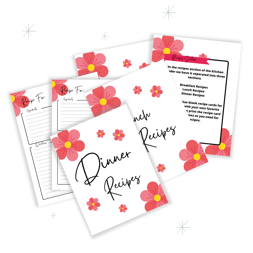 PLR Pink Flower Kitchen Binder Set