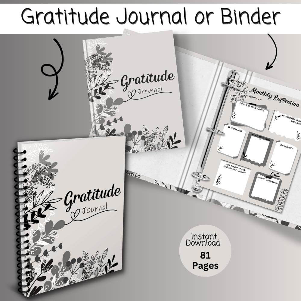 PLR Gratitude Journal in Black and White Design