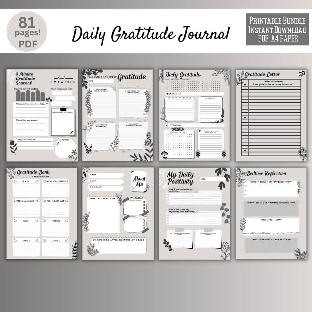 PLR Gratitude Journal in Black and White Design