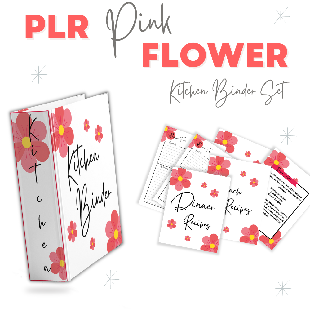 PLR Pink Flower Kitchen Binder Set