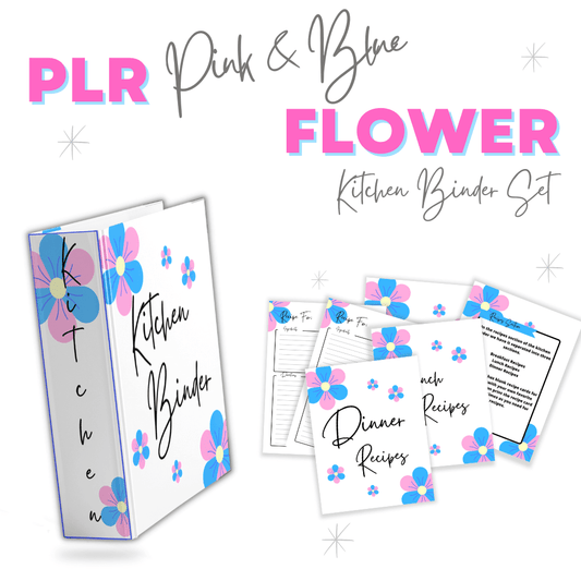 PLR Pink & Blue Flower Kitchen Binder Set