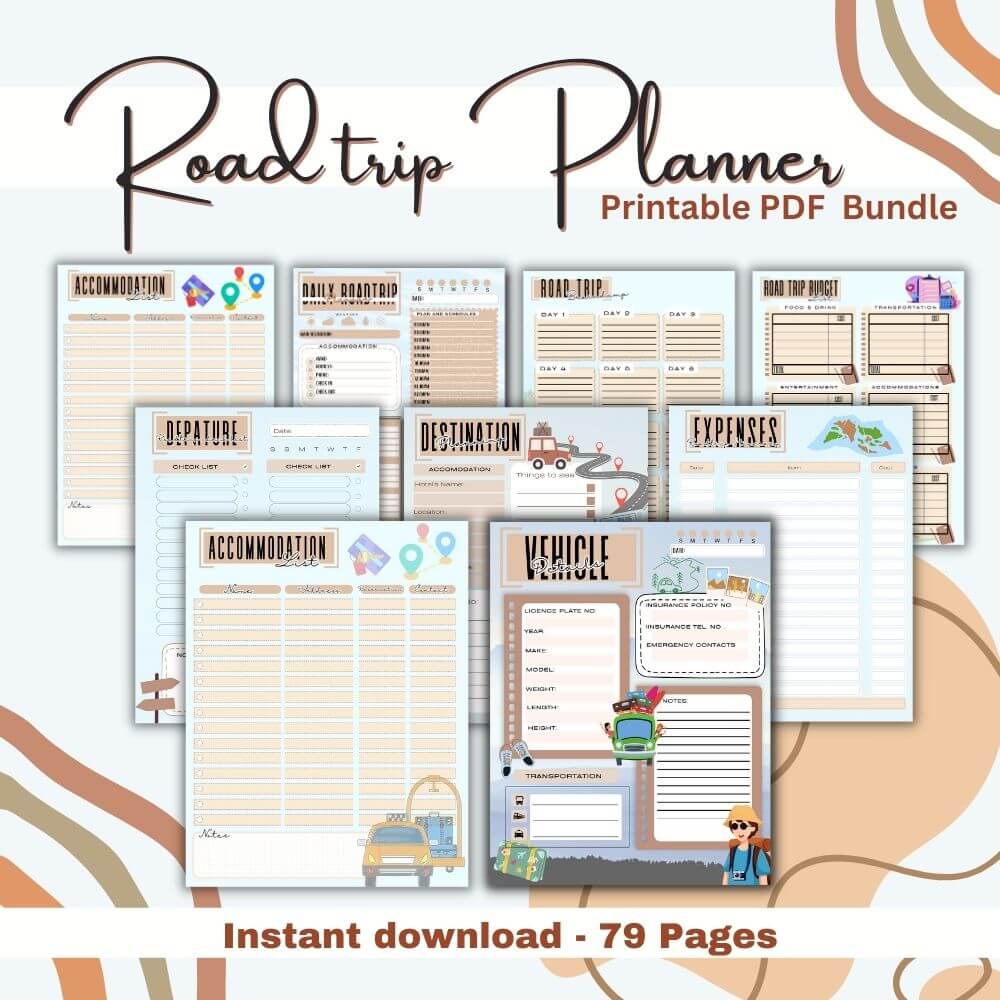 PLR Road Trip Planner in Blue and Tan