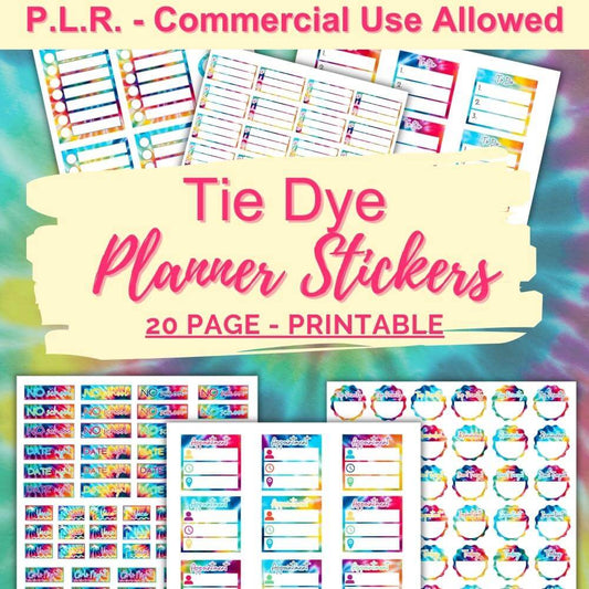 Tie Dye PLR Planner Stickers