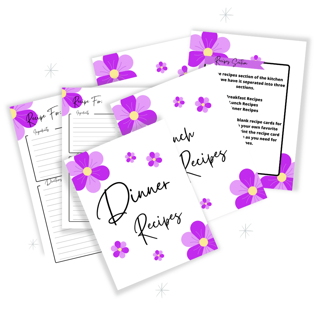 PLR Purple Flower Kitchen Binder Set