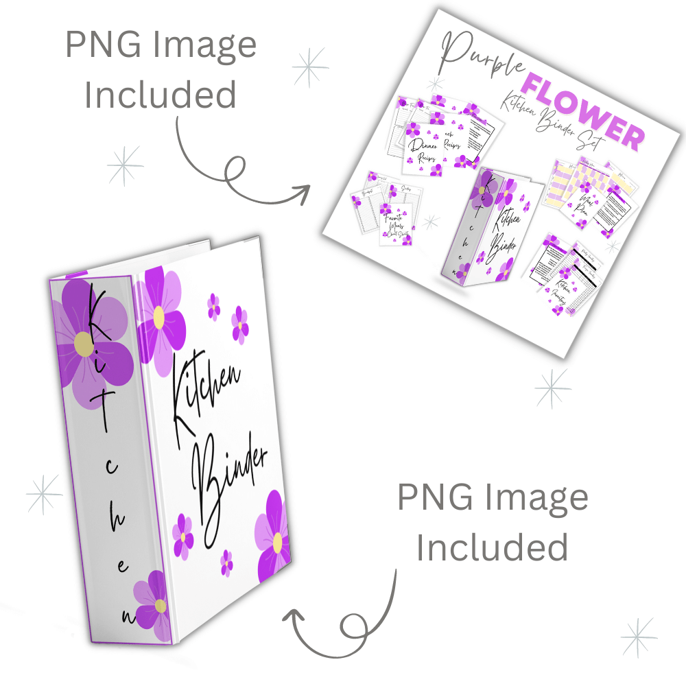PLR Purple Flower Kitchen Binder Set