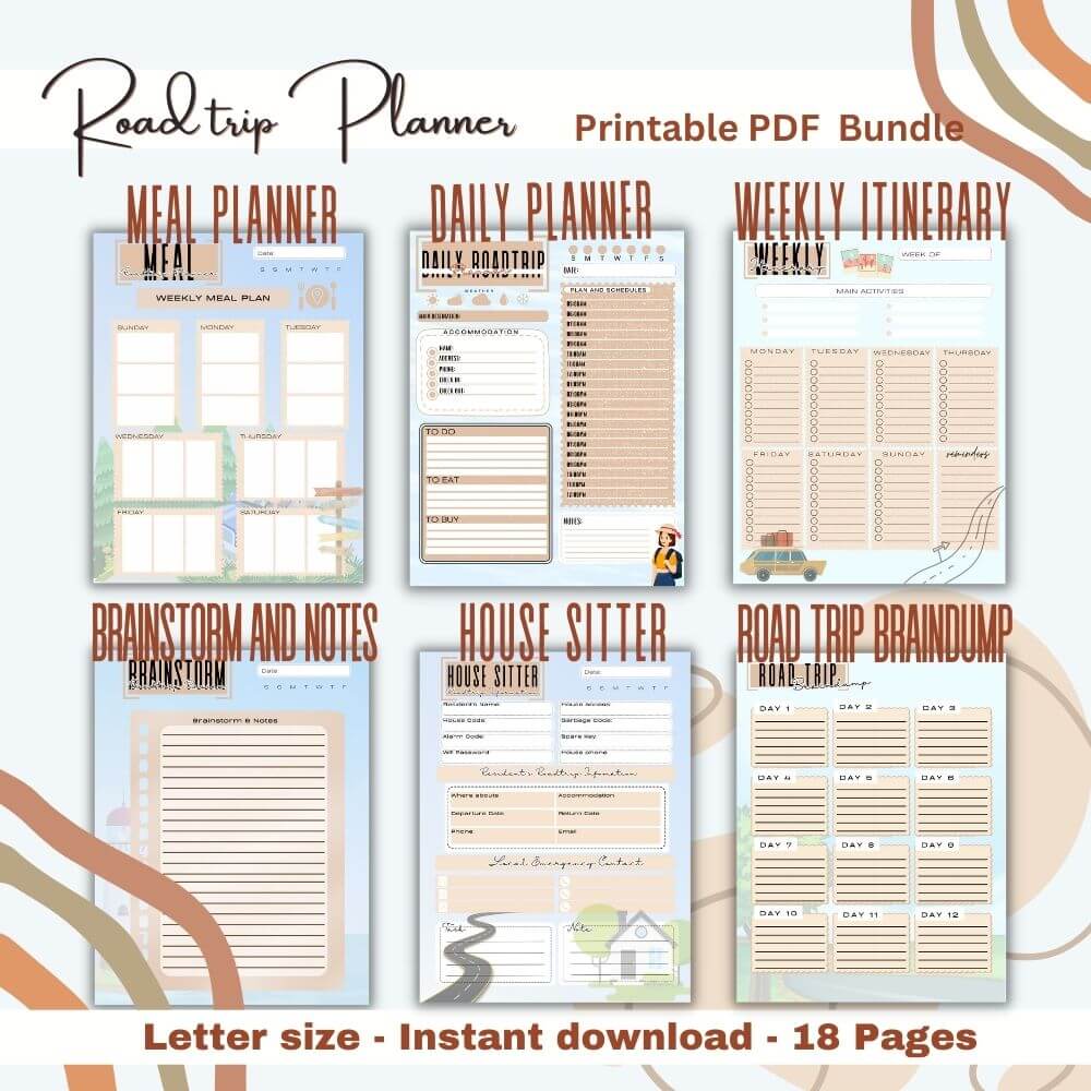 PLR Road Trip Planner in Blue and Tan