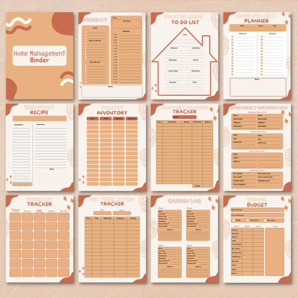 PLR Orange Home Management Planner or Binder