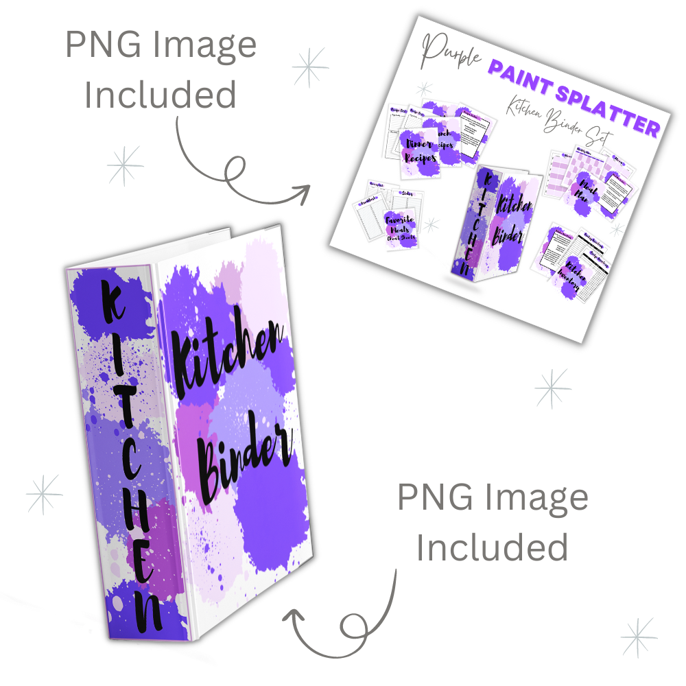 PLR Purple Paint Splatter Kitchen Binder Set