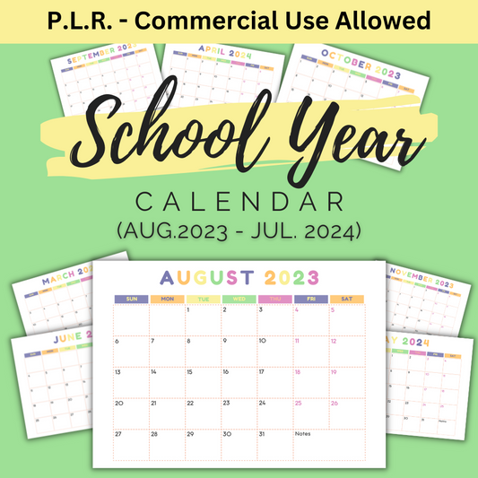 PLR Cheerful School Year Calendar