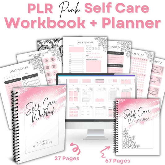 PLR Pink Self Care Workbook + Matching Planner