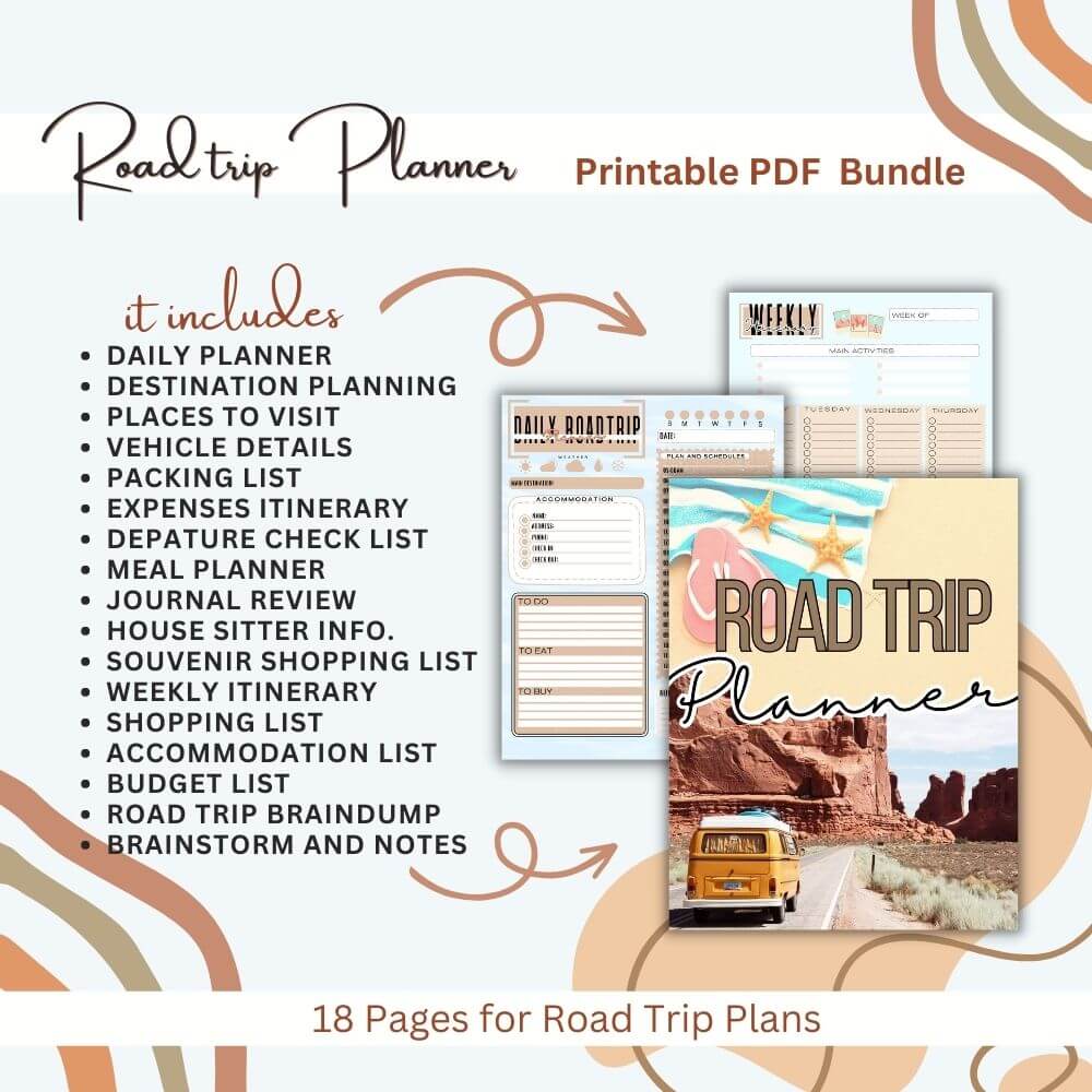 PLR Road Trip Planner in Blue and Tan