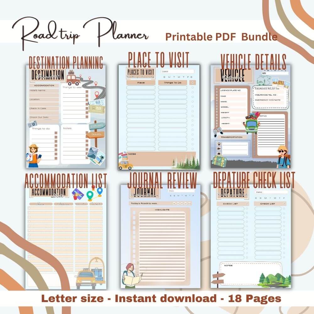 PLR Road Trip Planner in Blue and Tan