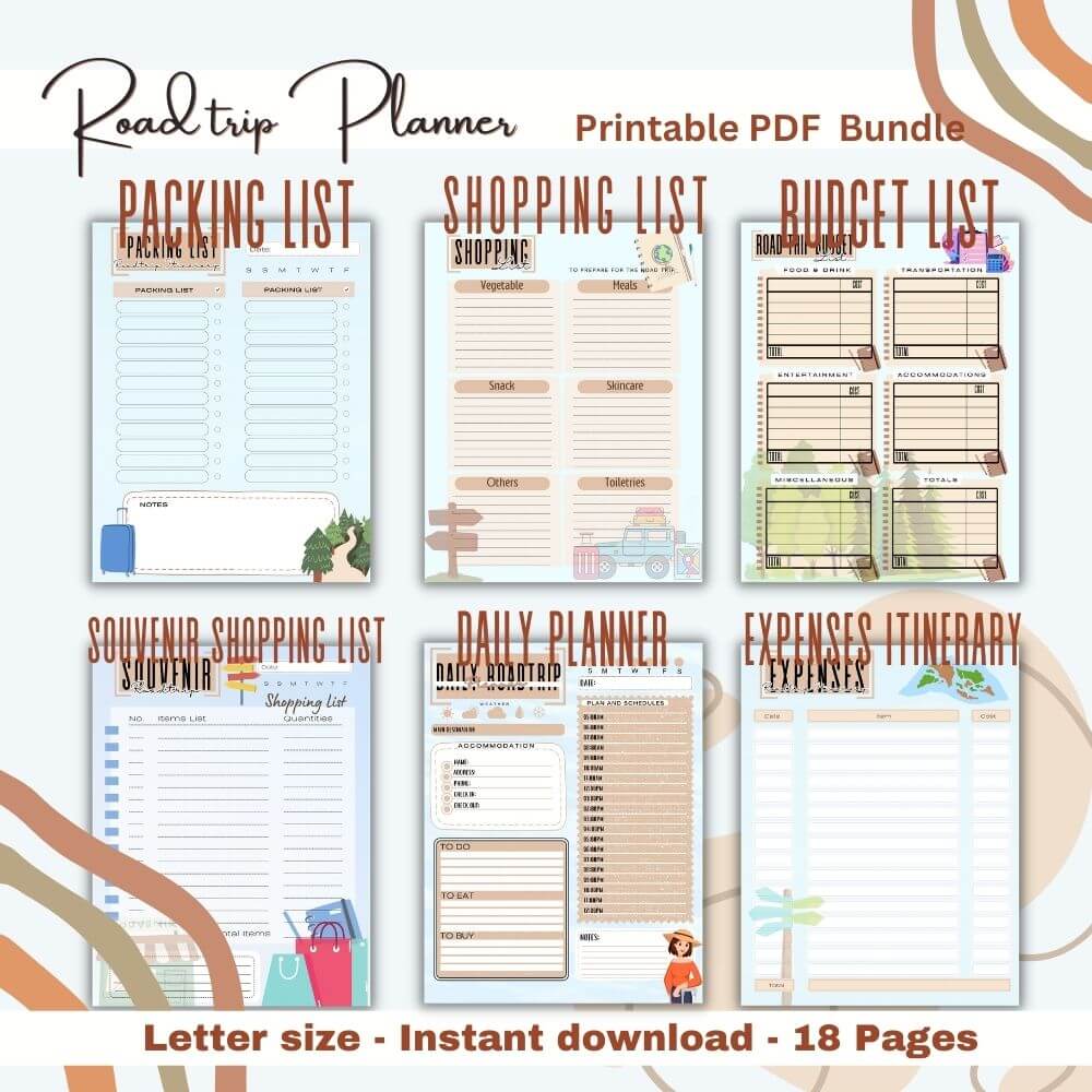 PLR Road Trip Planner in Blue and Tan