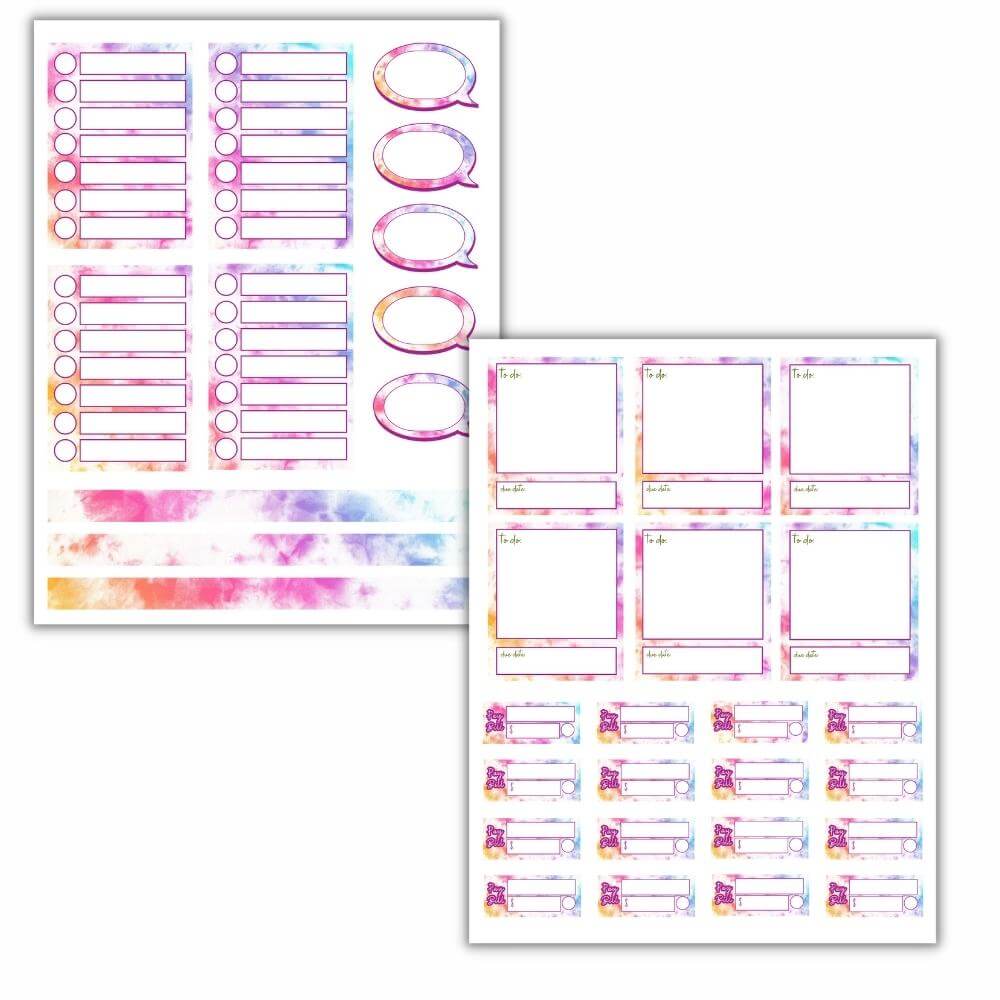 Pastel Tie Dye PLR Planner Stickers – plr-printables-store